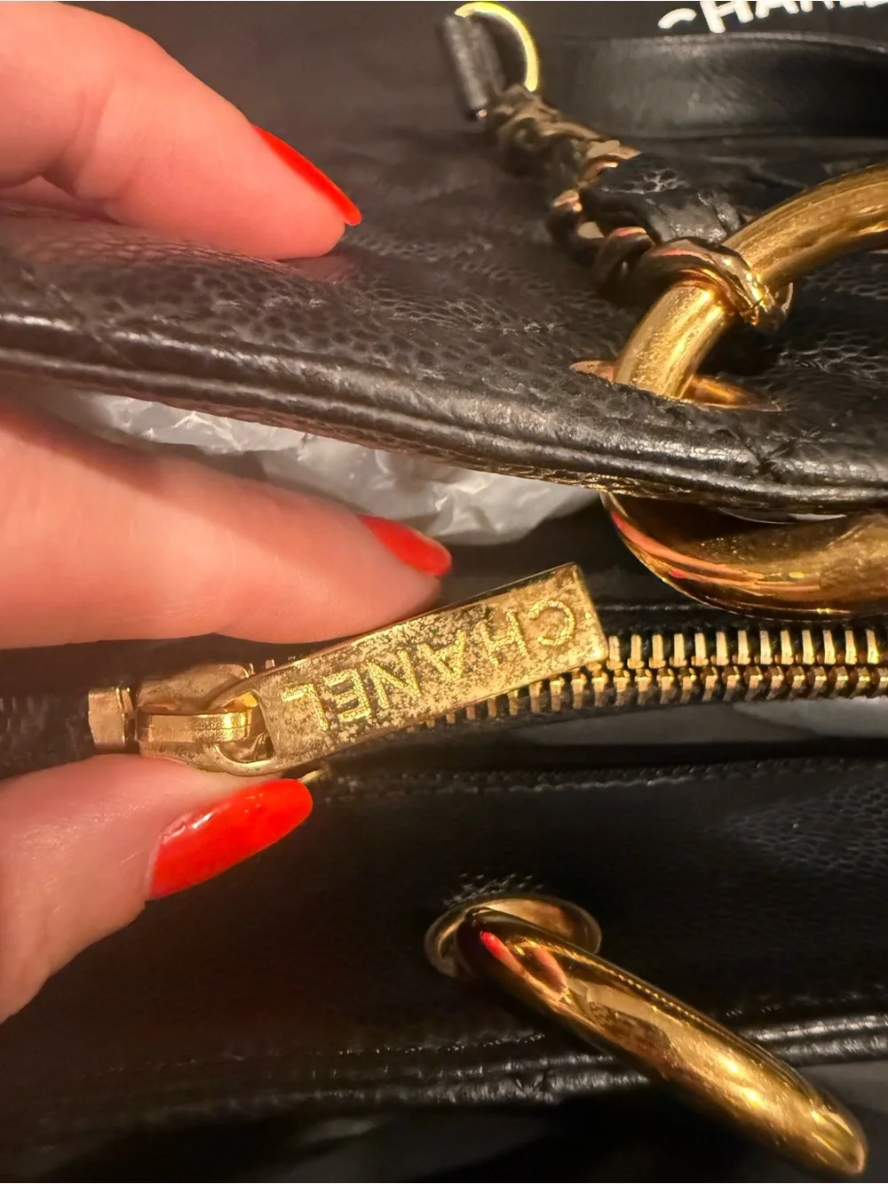Authentic Chanel GST Grand Shopping Tote Black Caviar Gold Hardware +Entrupy EUC - Picture 12 of 16